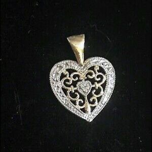 VINTAGE 10KT 2 CT ROUND CUT DIAMOND HEART PENDANT